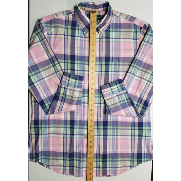 Ralph Lauren Long Sleeve Button Down Custom Fit Madras Plaid Casual Shirt Men L - Picture 2 of 10